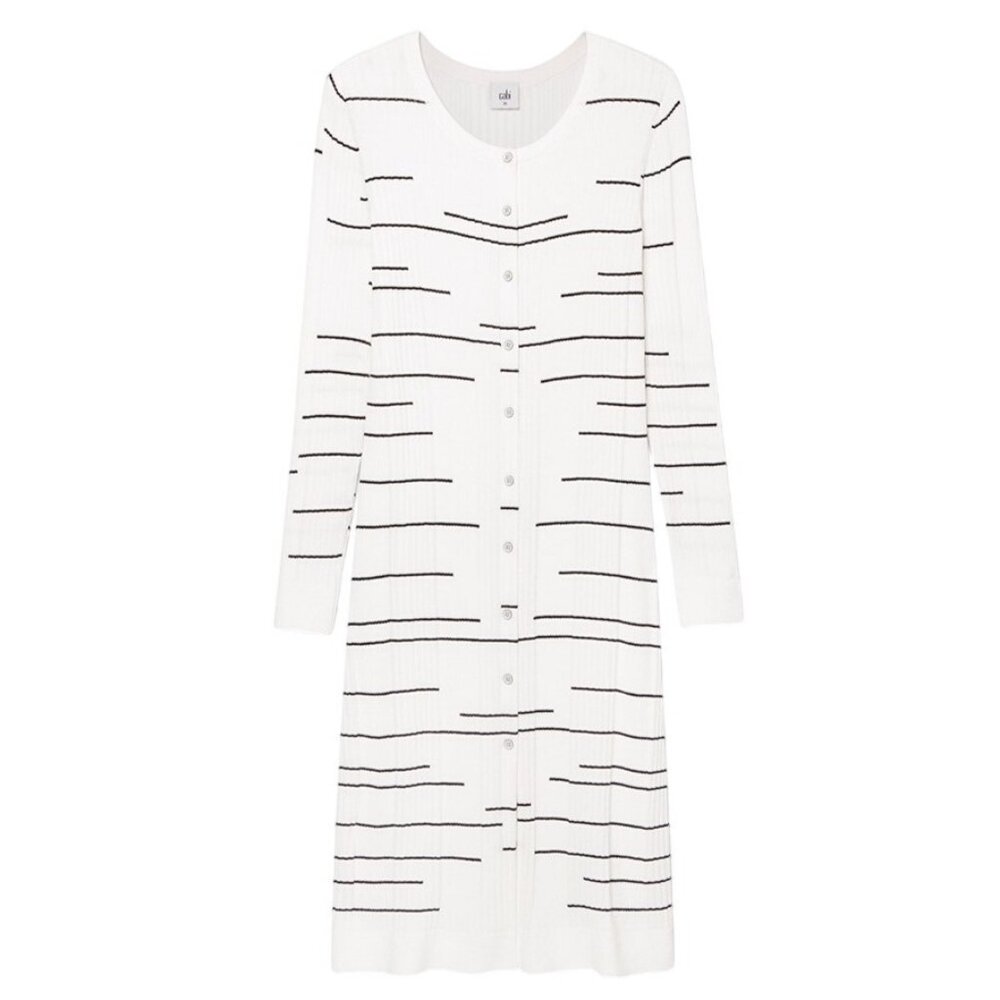 Cabi‎ Long Sweater Size XS XSmall Duster Cardigan Dashes Striped Long White